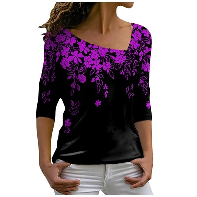 春长袖碎花大V领上衣Spring Long Sleeve Floral Big V Neck Tops