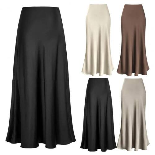 Women high waist slimming mid length silky skirt优雅女半身裙
