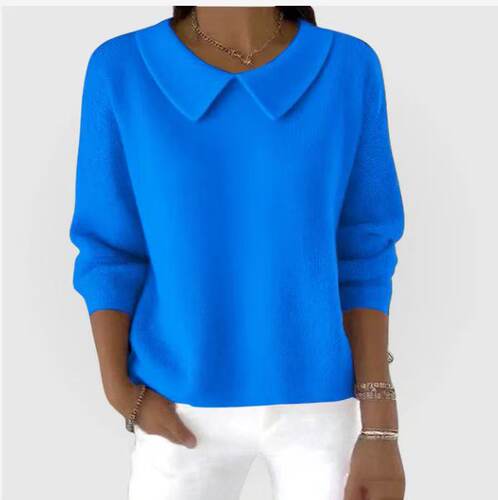 New Polo Collar Top Casual V-Neck Long Sleeve Sweater休闲v领