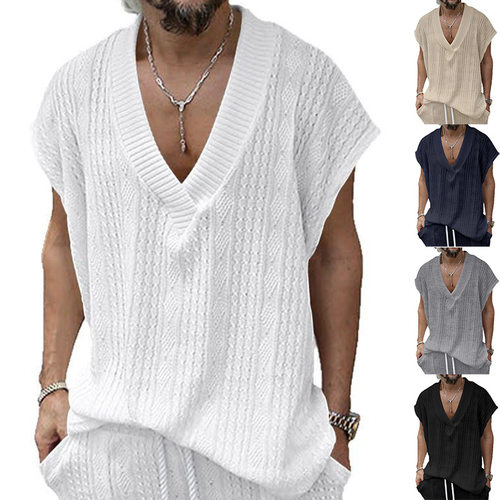 Men's Sleeveless Casual Vest Solid Color T-Shirt男式休闲背心