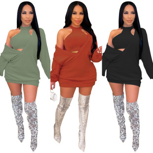 Neck Dress 时尚 Casual 休闲V领女裙 Set Vest Fashionable and