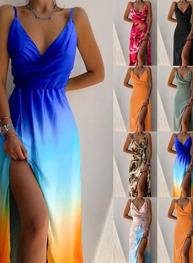 Fashion summer urban women's casual printed dress 印花吊带裙