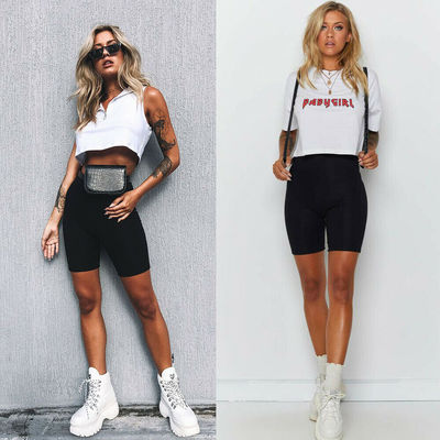 New  Ladies Fashion Casual Comfy Cycling Solid High Waist