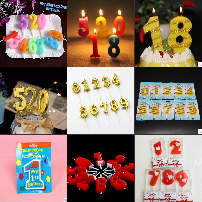 金色土豪金单个数字蜡烛0-9宝宝3周岁生日大红色百日宴盒装蜡