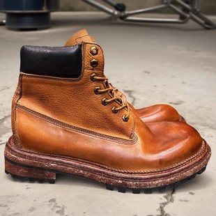 鞋 高级感户外大黄马丁靴男款 真皮大头层牛皮男靴水洗高帮厚底工装