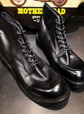 头层牛皮靴增高英伦风黑色真皮鞋中帮马丁工装伞兵短靴男款春秋款