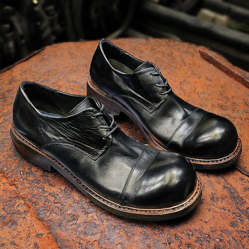 三接头商务休闲黑色翘头牛津皮鞋