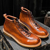 马丁机车短靴高帮骑行皮靴男鞋 美式 复古英伦风真皮中帮工装 伞兵靴