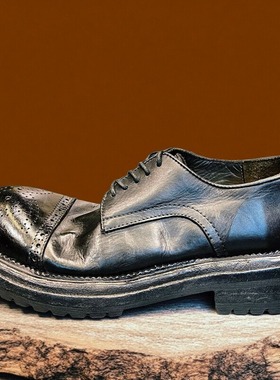 黑色布洛克雕花英伦风厚底休闲马皮皮鞋男款真皮大头工装德比鞋女