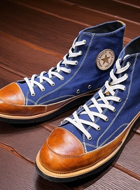 阿美咔叽美式复古高帮真皮帆布鞋英伦风工装男靴日系厚底马丁短靴