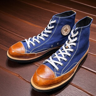 男靴日系厚底马丁短靴 英伦风工装 阿美咔叽美式 复古高帮真皮帆布鞋