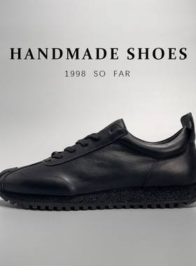 黑色新款潮鞋头层牛皮休闲运动风阿甘鞋男士经典轻便透气真皮男鞋