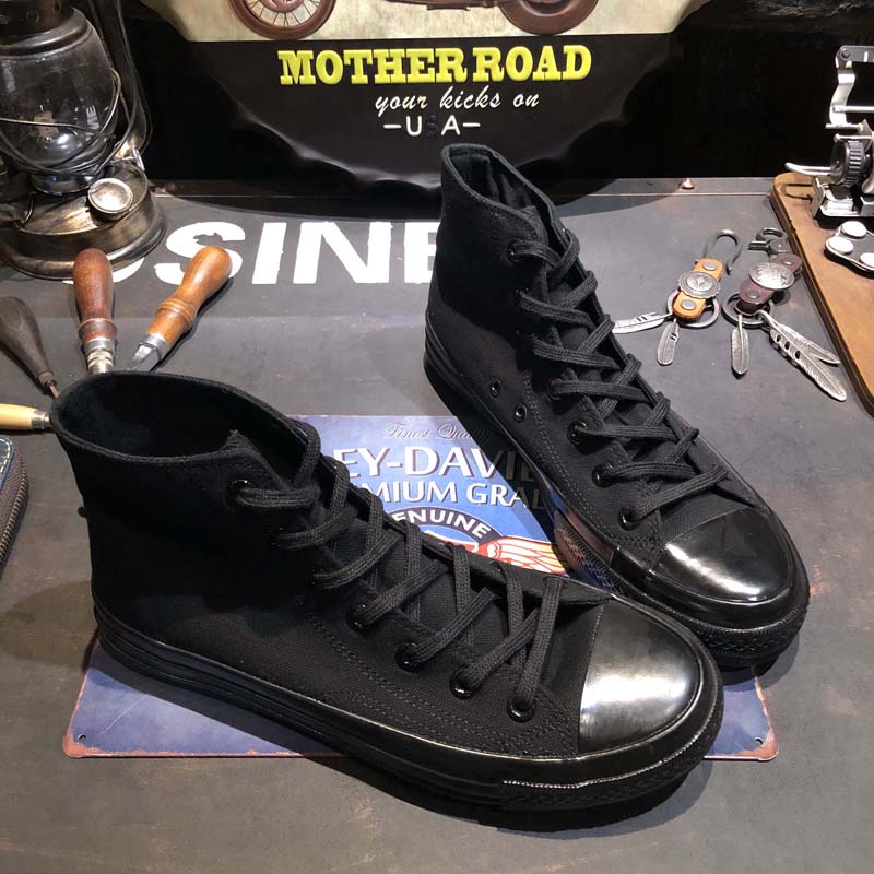 黑色休闲风冈山久留米ins帆布鞋