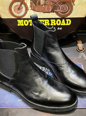 美式复古英伦风中帮黑色切尔西靴男鞋真皮马丁短靴圆头层牛皮靴子