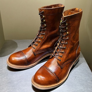 大头层牛皮靴子长筒机车鞋 马丁骑行靴男款 百搭潮 复古真皮工装 美式