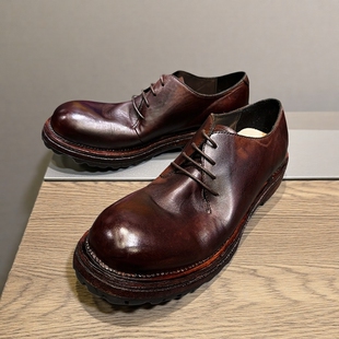 英伦风复古大头 男款 高级感商务休闲水洗马皮德比鞋 真皮软底皮鞋