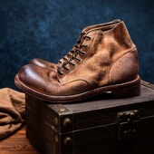 真皮马丁伞兵短靴沙漠靴男款 复古做旧翻毛皮靴中帮头层牛皮工装 鞋