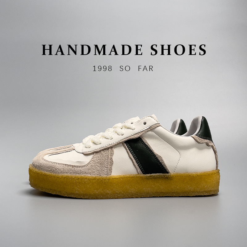 舒适透气百搭男款休闲运动鞋软底真皮复古板鞋潮流厚底德训鞋夏季