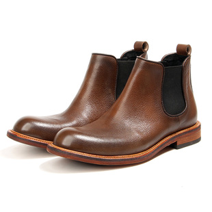 英伦风切尔西短靴圆头复古高级感手工头层牛皮男靴子高帮真皮男鞋