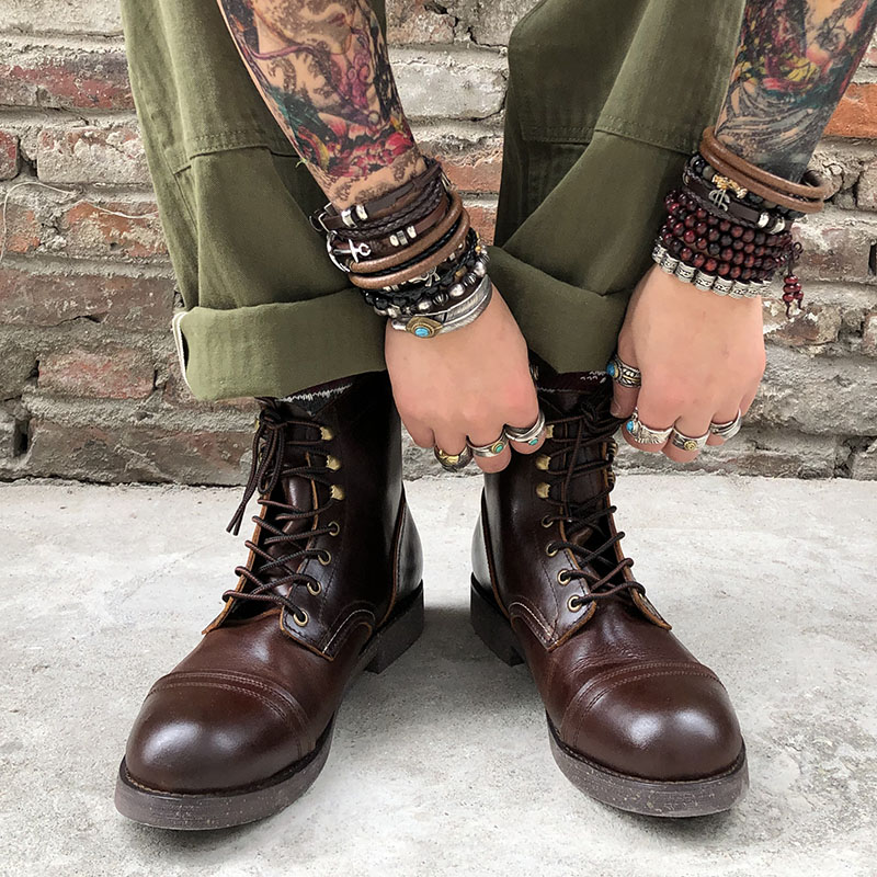 厚底真皮工装鞋美式复古