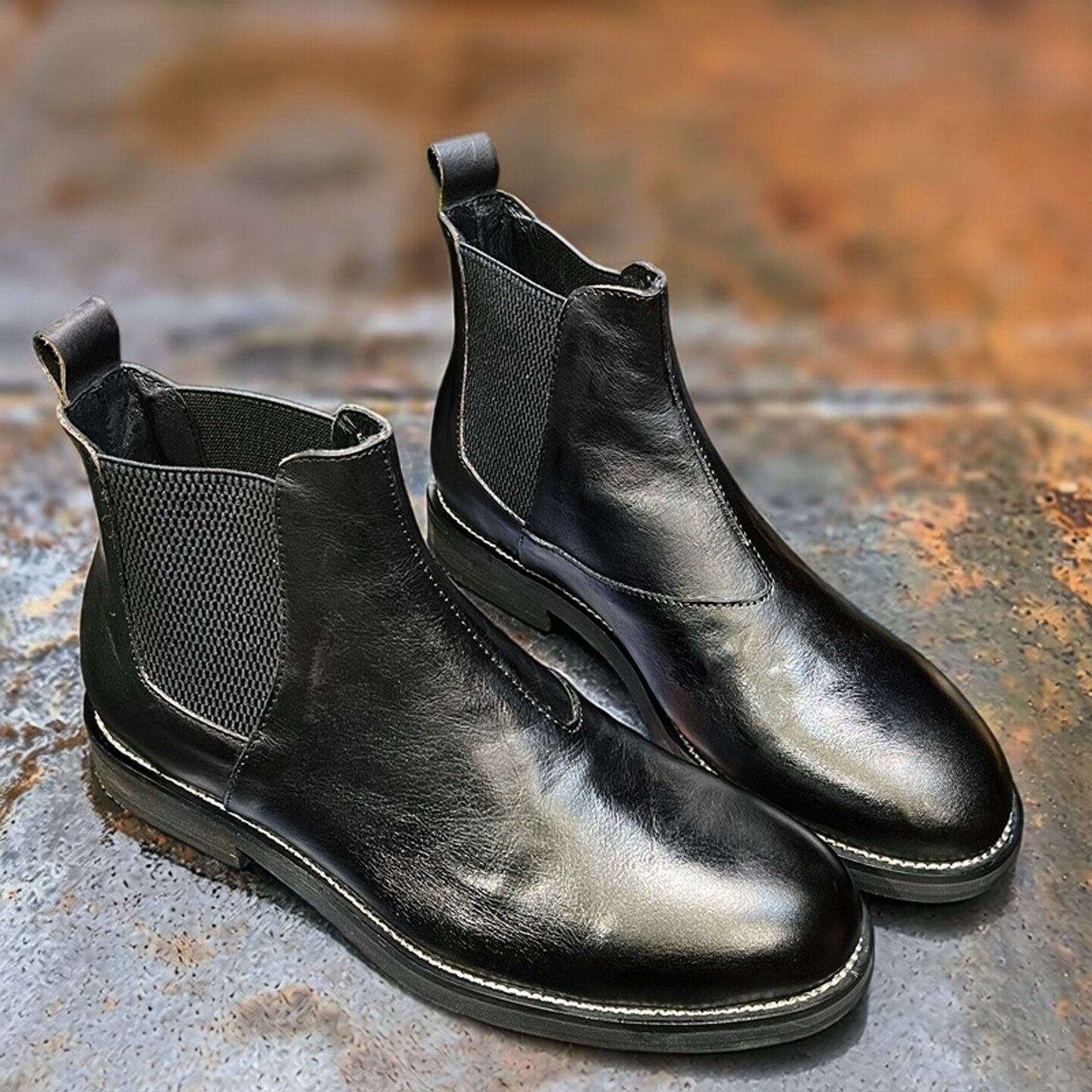 美式复古英伦风中帮黑色切尔西靴男鞋真皮马丁短靴圆头层牛皮靴子