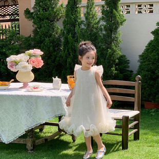 六一儿童演出服女童轻薄亮闪闪米白礼服生日公主裙夏季2026新款