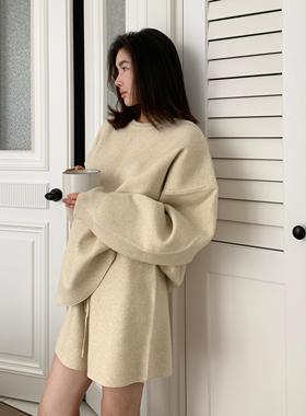 ALLIN 冬季温柔气质套头毛衣+短裤套装女