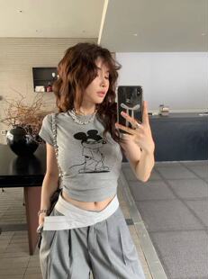 2024新品 露腰短袖 夏季 卡通图案印刷小件紧身短款 T女 个性 ALLIN