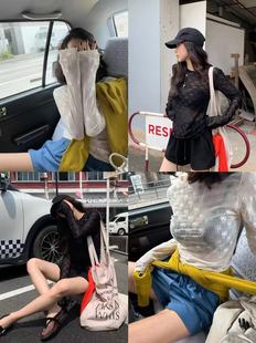 辣妹透视款 新品 轻薄蝴蝶结网纱打底上衣T女 夏季 ALLIN