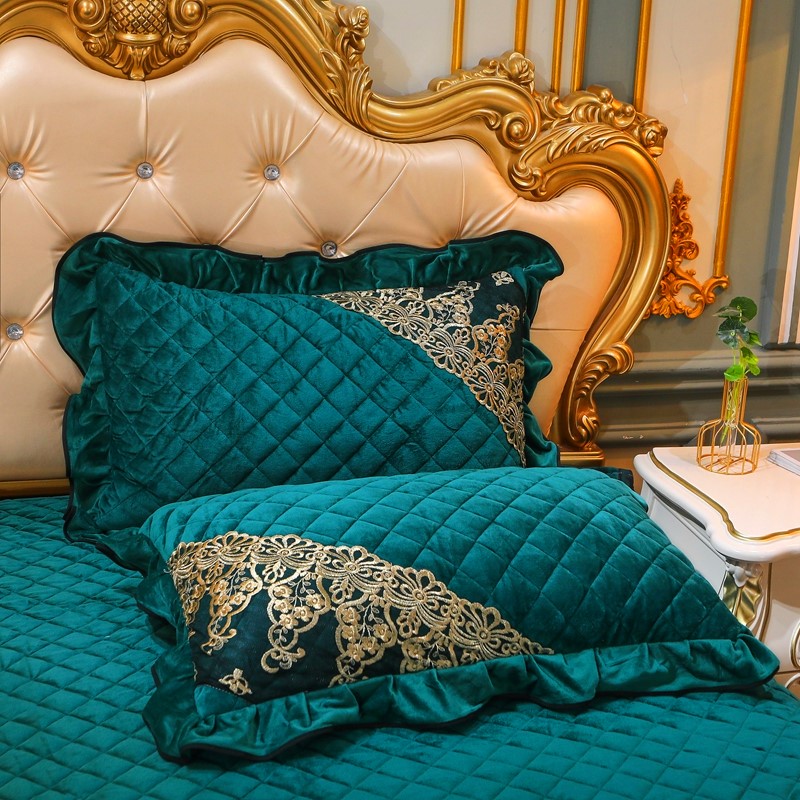 欧式水晶绒床裙四件套双面法兰绒珊瑚绒夹棉加厚被套冬季床上用品