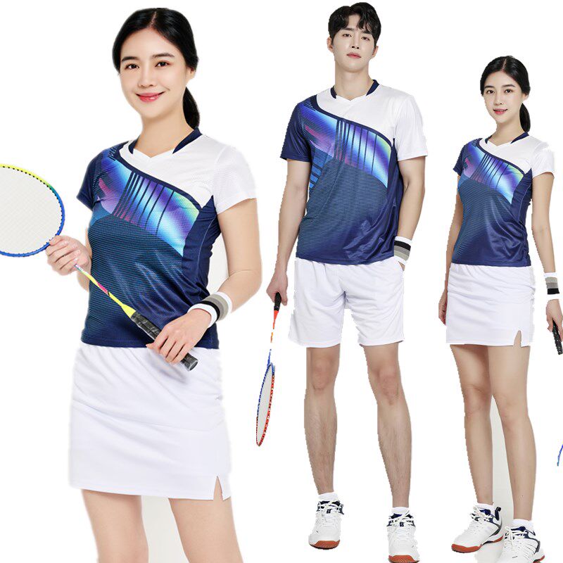 快干羽毛球服宝蓝套装圆领短袖网球乒乓球衣女裙裤运动服涤纶透气