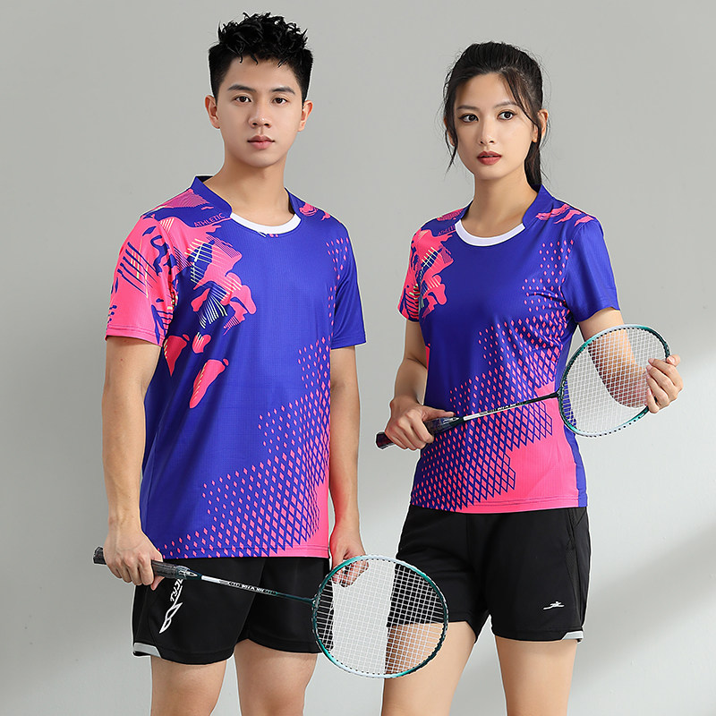韩版羽毛球服套装短袖男女圆领吸汗速干宝蓝色排球毽球比赛运动服