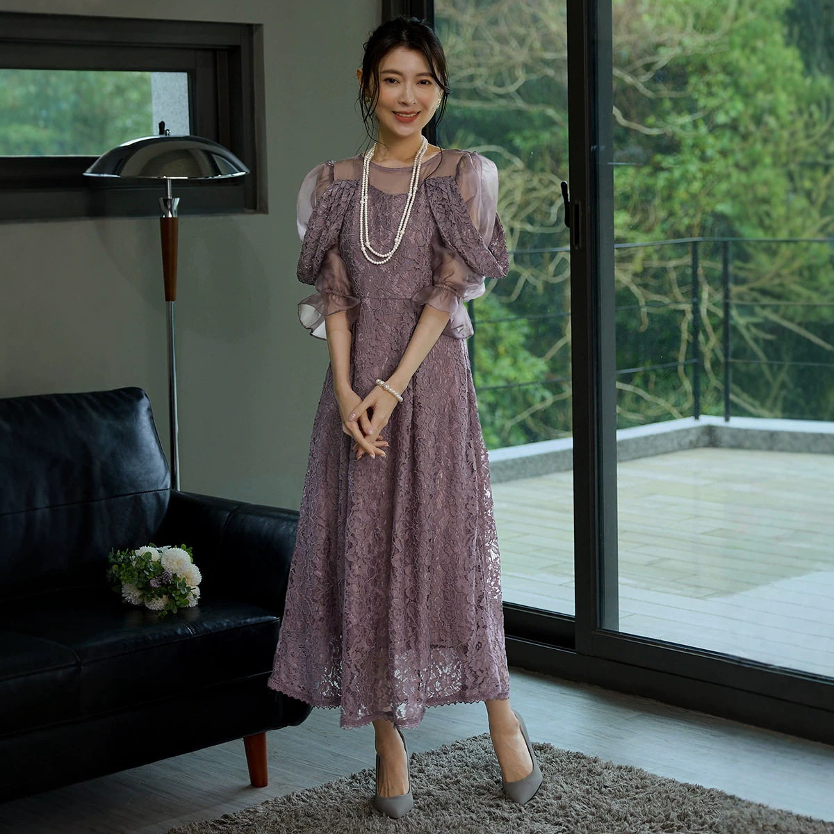 蕾丝喇叭袖新娘结婚礼服伴娘裙女