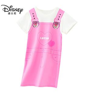 睡裙 长款 纯棉T恤连衣裙女童卡通印花短袖 迪士尼草莓熊儿童夏季