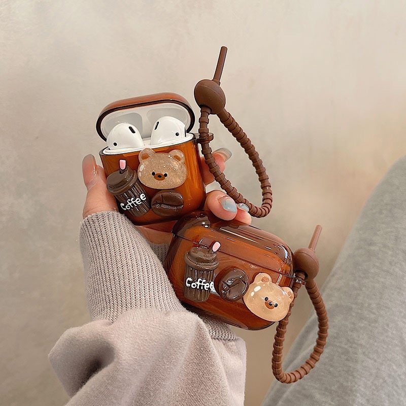 卡通小熊带链条AirPodspro二保护套适用苹果无线蓝牙三耳机壳airpods1/2/3/4可爱四代全包防摔硅胶软壳萌