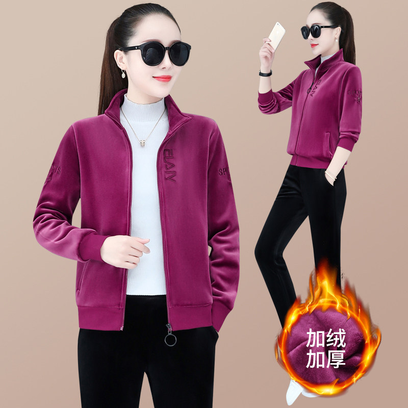加绒运动套装女秋冬气质金丝双面绒卫衣加厚宽松跑步服休闲两件套