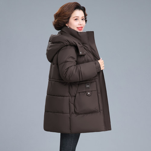 时尚妈妈冬装连帽棉服女中老年