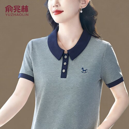 俞兆林夏季娃娃领短袖T恤女