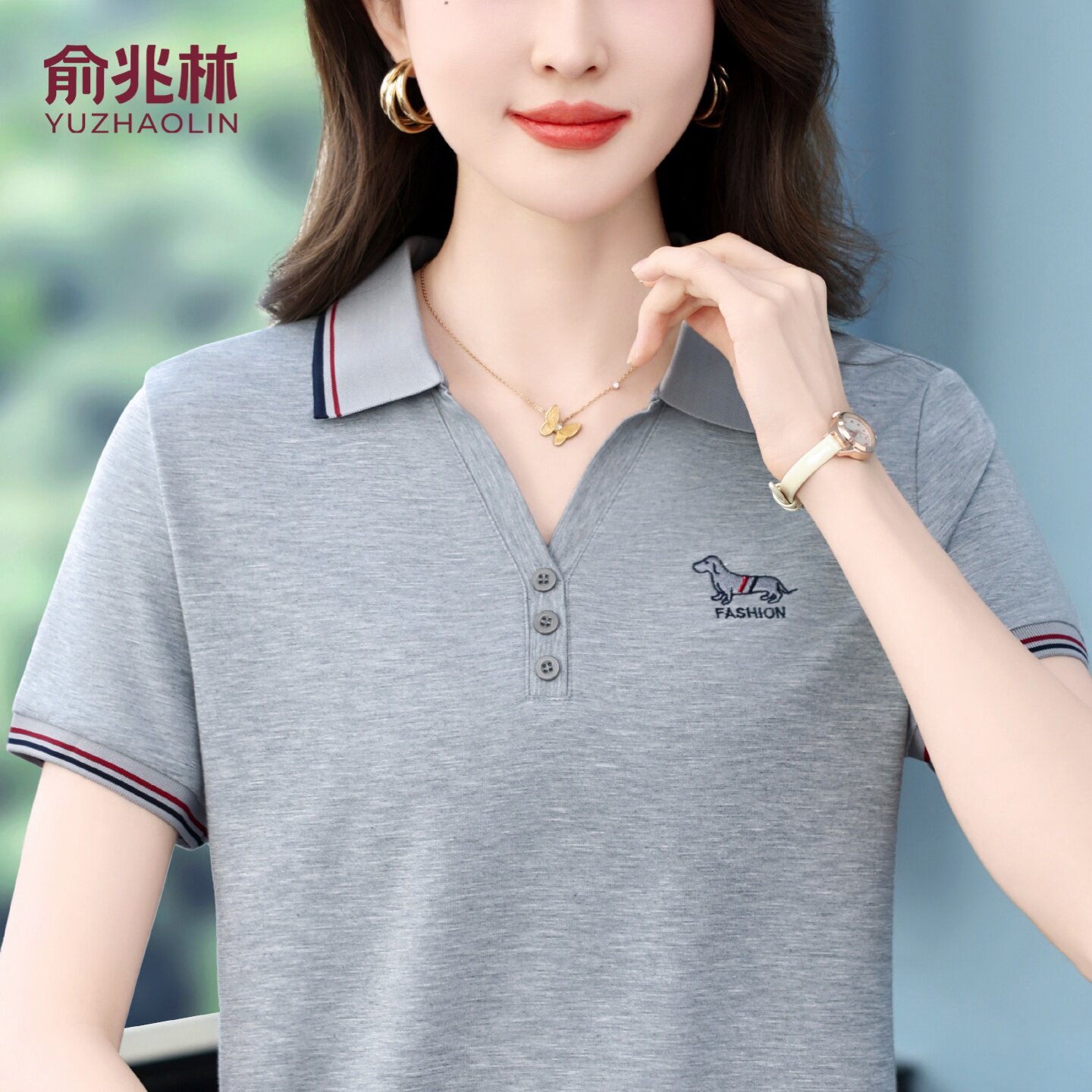 俞兆林短袖t恤女款2026新款爆款时髦洋气潮牌女士上衣休闲polo衫