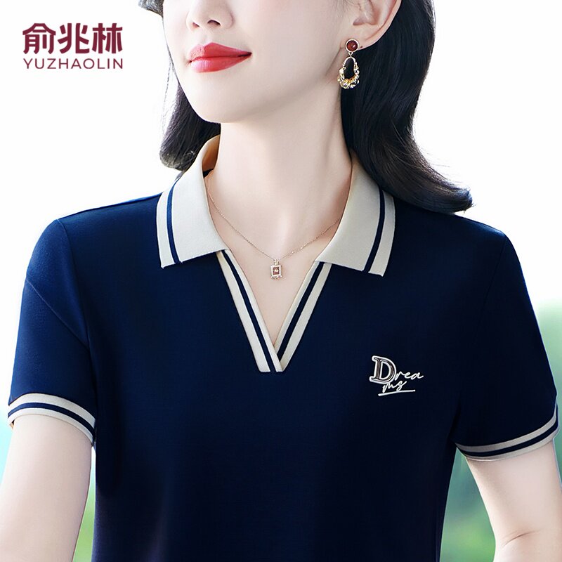 俞兆林妈妈夏季运动polo衫2026新款中老年女翻领短袖t恤宽松大码