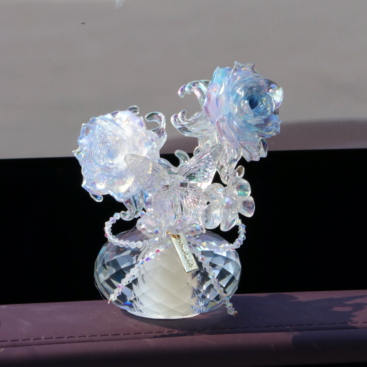 水晶玫瑰氛围感汽车摆件装饰摆台