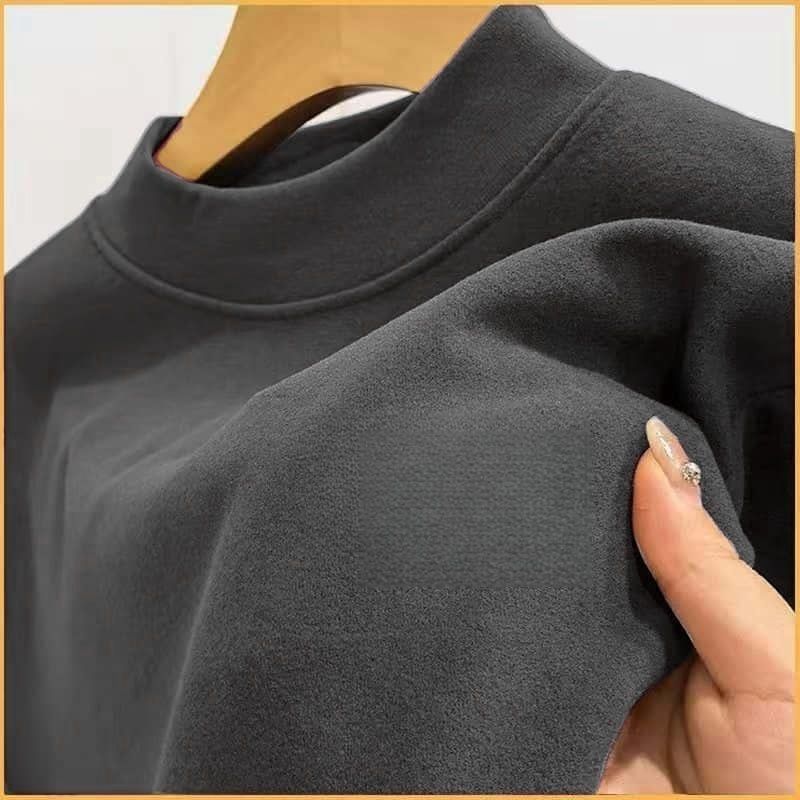 德绒加绒秋冬季T恤男士双面打底加厚上衣长袖高领保暖纯色新款