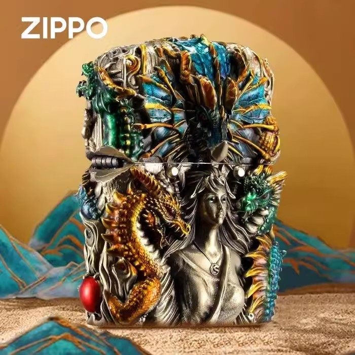 九龙仙女芝宝Zippo套壳夜光珐琅彩重盔甲煤油防风打火机送礼龙珠