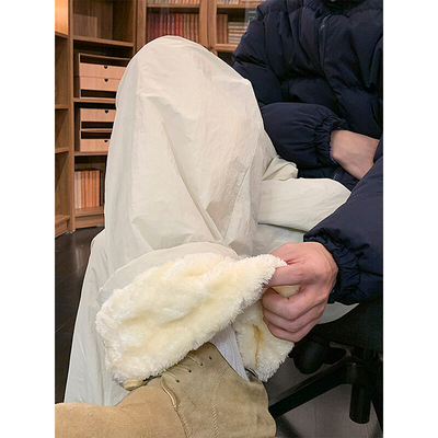 羊羔毛加绒卫裤男款冬季加厚防水滑雪裤宽松直筒保暖棉裤休闲裤子