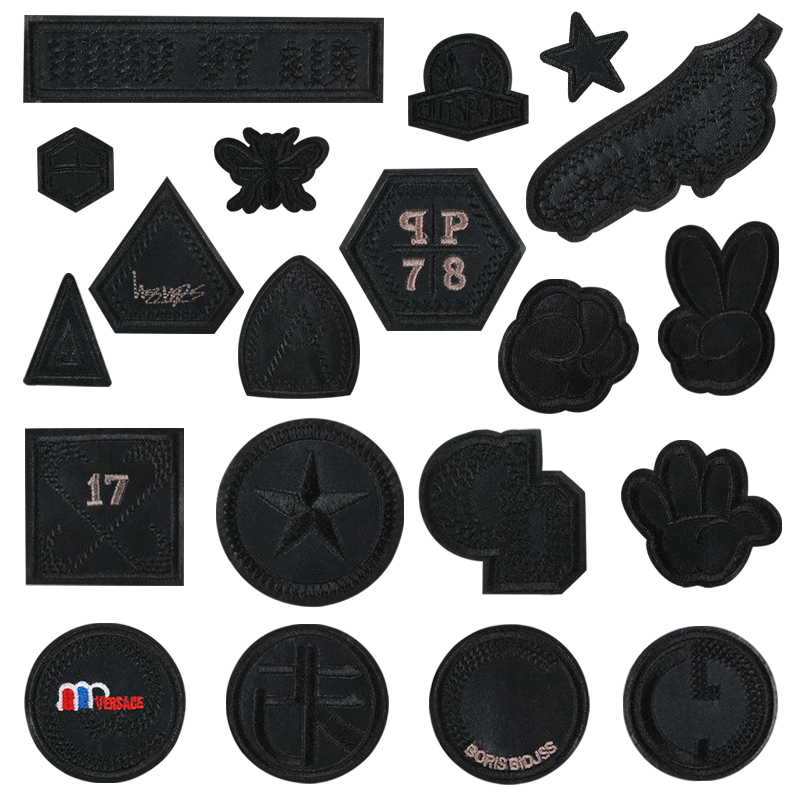 黑色刺绣贴布牛仔裤补洞贴衣服背胶补丁贴修补贴花小布贴装饰可缝