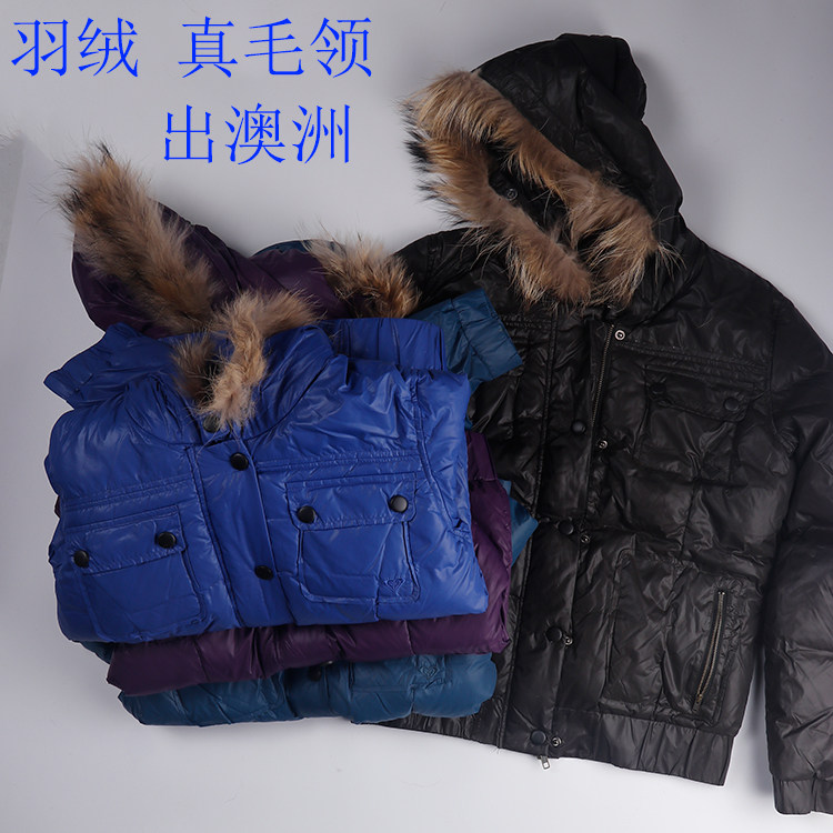 潮奢外贸尾单复古澳R女冬连帽多口袋短款工装风户外羽绒服B313