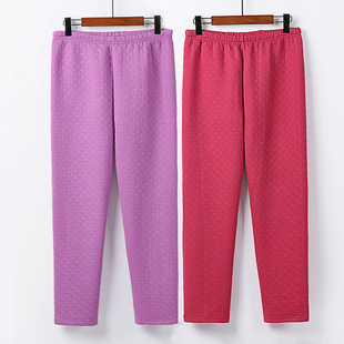 老年人敞口宽松家居服睡裤 高腰夹棉加厚秋裤 大码 中老年纯棉保暖裤