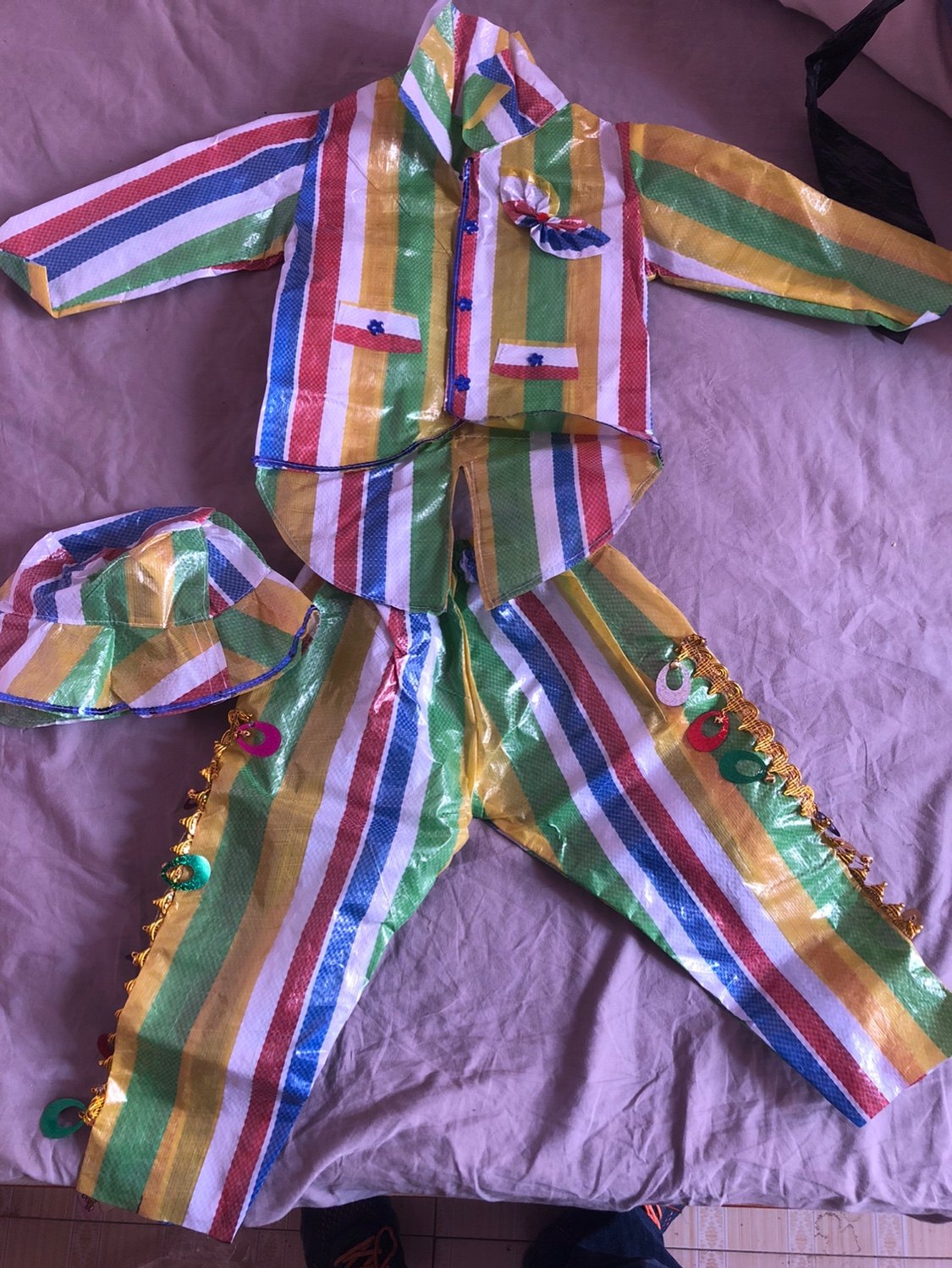 男童环保表演服舞台亲子走秀服编织袋衣服手工表演服