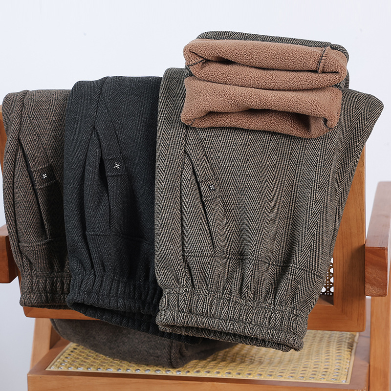 中老年女裤妈妈裤春秋冬宽松加绒老太太裤子松紧腰直筒60岁奶奶裤