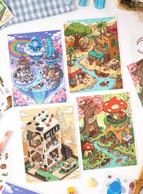 悦真绿洲之旅系列造景贴纸微缩场景沙途果驿陨星法坛3D立体小屋贴画沉浸式手帐手工diy儿童玩具女孩新年礼物